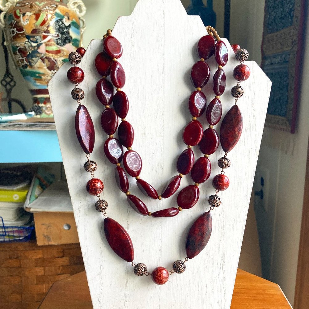 Red Bead Necklaces Set of 2